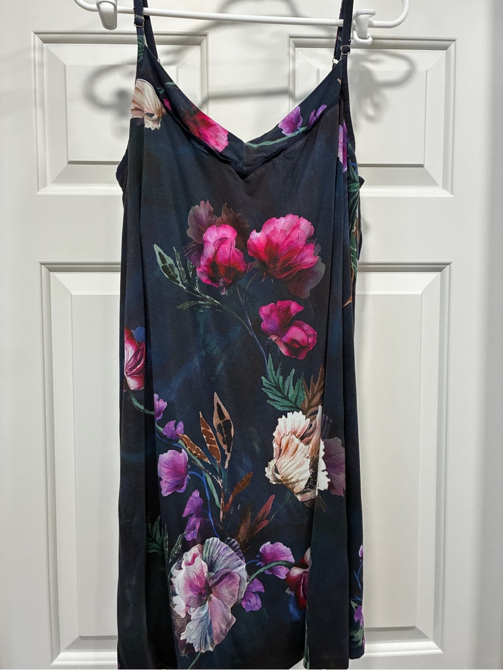Soma Black Mini Slip nightgown with Pink & Purple Floral Print
